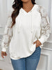 Women's Round-Neck Hollow-Out Lace Paneling Long Sleeve Pullover – White by FitiqueFit