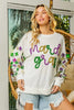 BiBi Fleur De Lis Sleeve Mardi Gras Pullover by FitiqueFit