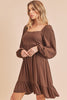 New Ruffled Hem Square Neck Balloon Sleeve Mini Dress For Women – Trendy, Elegant, Feminine & Fashion-Forward by Stevvex