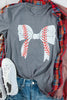 Gray Casual Baseball Bowknot Graphic Roll Up Sleeve Tee by Wild and Free Boutique