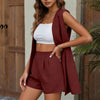 Women's V-Neck Sleeveless Vest Jacket & Shorts Set – Elegant Commuter Style by FitiqueFit