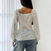 Women’s Square Neck Eyelet Lace Blouse – Puff Sleeve Hollow-Out Button Top by FitiqueFit