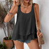 Women's Sleeveless Ruffle Hem Camisole Top – Loose Fit, Patchwork Detail by FitiqueFit