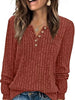 Ribbed Knit Button-Front Long Sleeve T-Shirt by Simply Love