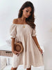 Casual One Word Collar Wrinkle Puff Sleeve Mid Dresses by FitiqueFit