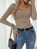 Striped Square Neck Long Sleeve T-Shirt by Simply Love