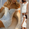 Women's Off-Shoulder Lace-Up Puff-Sleeve Single-Breasted Sheath Dress by FitiqueFit