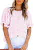 Light Blue Boho Floral Print Smocked Puff Sleeve Blouse