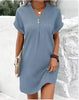 Button-Front V-Neck Dress – Short Sleeve Solid Casual Shirt Dress by FitiqueFit