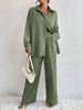 Women's Pleated Long Sleeve Lapel Two-Piece Set – Loose Top & Pants by FitiqueFit