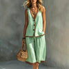 Women's Sleeveless Buttoned Vest & Shorts Two-Piece Set by FitiqueFit