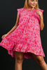Pink Full Size Smocked Detail Floral Ruffle Cap Sleeve Dress Plus Size Glamorous & Feminine Dress by Stevvex