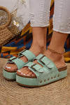 Beige Suede Buckle Decor Corky Platform Sandals