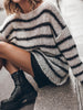 Striped Boat Neck Drop Shoulder Sweater
