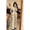 Waist-Grabbing Beige Coat and Wide Leg Pants Set by FitiqueFit