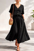 Women's Cotton-Linen V-Neck Button-Up Top & Long Skirt Set by FitiqueFit