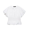Women's Ruffle-Trim Puff-Sleeve Blouse Top – Slim-Fit Elegant by FitiqueFit