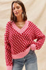 SO ME Color Block Textured Christmas Sweater V Neck Top by FitiqueFit
