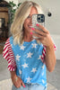 Sky Blue Vintage Star Print Striped Ruffle Sleeve Independence Day Top by Wild and Free Boutique
