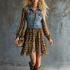 Women's Denim-Look Chiffon Patchwork Long Sleeve Maxi Dress by FitiqueFit