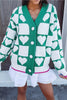 Sea Green Plaid Heart Knit V Neck Button Down Sweater Cardigan by Wild and Free Boutique