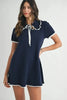 Ruffle Trimmed Collar Fine Knit Mini Dress For Women – Ruffle Mini Dress, Fine Knit Dress, Collar Dress, Feminine Mini Dress, Chic Knit Dress by Stevvex