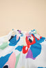 Multicolor Abstract Print Ruffle Sleeve Smocked Blouse