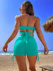 Coastal Curve Halter Bikini Set for Women – V-Neck Crisscross Drawstring Swimsuit with Chic Ring Detail & High-Waisted Boxer Shorts for Summer – Sleek Two-Piece Nylon Swimwear for Women’s Beach & Poolside Style by Stevvex