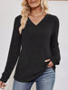 Ribbed Knit V-Neck Long Sleeve T-Shirt by Simply Love