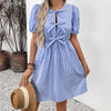Women’s Striped Tie-Front Puff Sleeve Mini Dress by FitiqueFit