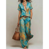 Women's Bohemian Printed Resort Two-Piece Set – 3/4 Sleeve Shirt & Pants by FitiqueFit