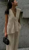 Women’s Cotton V-Neck Sleeveless Vest and Wide-Leg Pants Set by FitiqueFit