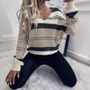 Women's French Vintage Striped Sweater | V-Neck Long Sleeve Stretch Knit by FitiqueFit