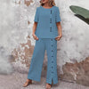 Women’s Button-Up Top and Loose Fit Two Piece Linen Set by FitiqueFit