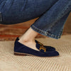 Women's Retro Metal Buckle Suede Loafers – Platform Chunky Heel Slip-On by FitiqueFit