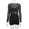 Round Neck Long Sleeve Mesh Stitching Dress