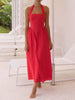 Black Ruched Halter Neck Midi Dress Sleek & Sophisticated Dress For Women by Stevvex