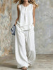 Women's Sleeveless Two-Piece Set – Solid Color Wide-Leg Pants & Top by FitiqueFit