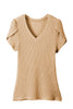 Mist Green Petal Sleeve Waffle Knit V Neck T-Shirt