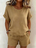 Solid-Color T-Shirt & Shorts Set – Cotton Linen, 10 Colors by FitiqueFit