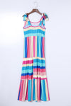 Multicolor Color Block Striped Bow Knot Straps Maxi Dress