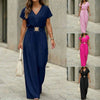 Women's V-Neck Belted Wide-Leg Jumpsuit by FitiqueFit