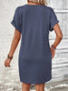Elegant Button V-Neck Short Sleeve Dress Flattering Casual & Office Wear Simple Dress by Stevvex