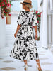 Black White Printed Balloon Sleeve Dress Elegant & Chic Casual Wear For Summer by Stevvex
