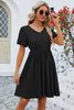 V-Neck Balloon Short Sleeve Dress