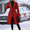 Womens Winter Coat Trend Lapel Double-breasted Trench Coat With Belt Winter Fashion Solid Color Long Jacket Outwear Women Clothing Notched Lapel Collar Double Breasted Pea Coat Winter Wool Blend Over Coats Long Jackets by Stevvex