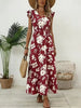 Women's V-Neck Floral Print A-Line Midi Dress – High Waist Sleeveless by FitiqueFit