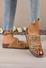 Camel Embroidered Trim Retro Buckle Faux Suede Slippers by Wild and Free Boutique
