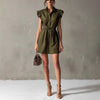 Women's Drop-Shoulder Polo Neck Lace-Up Mini Dress – Slim Fit by FitiqueFit