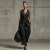 Women's Tie-Front V-Neck Sleeveless Top & Wide-Leg Pants Set by FitiqueFit